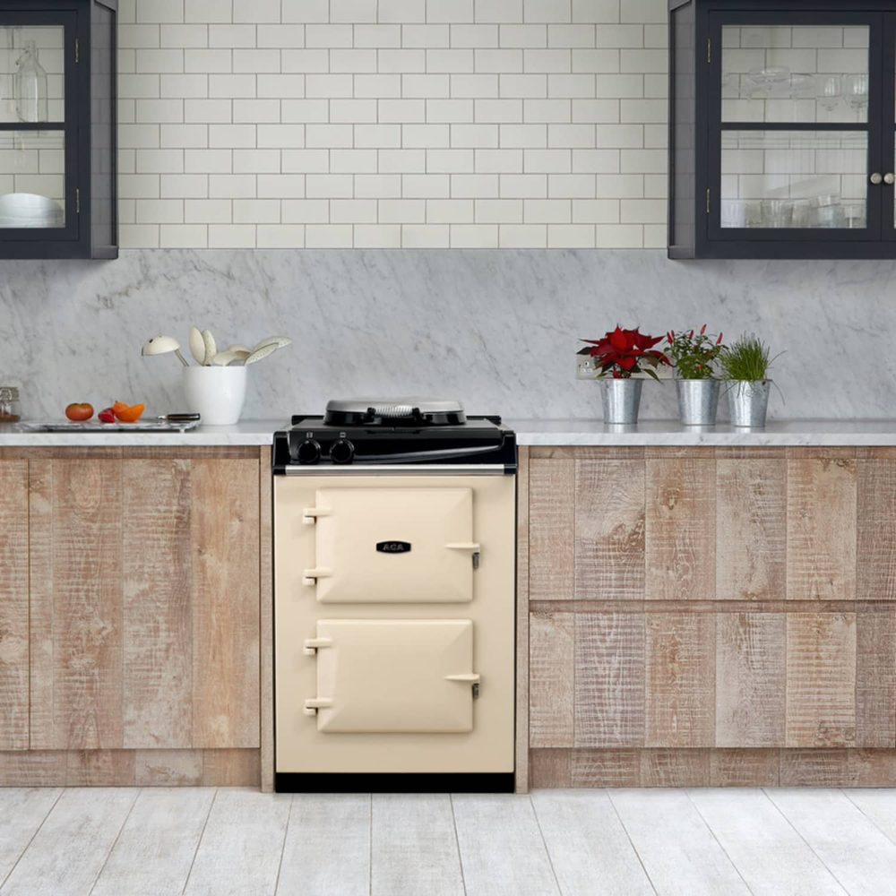Compact refrigerator in a small apartment kitchen