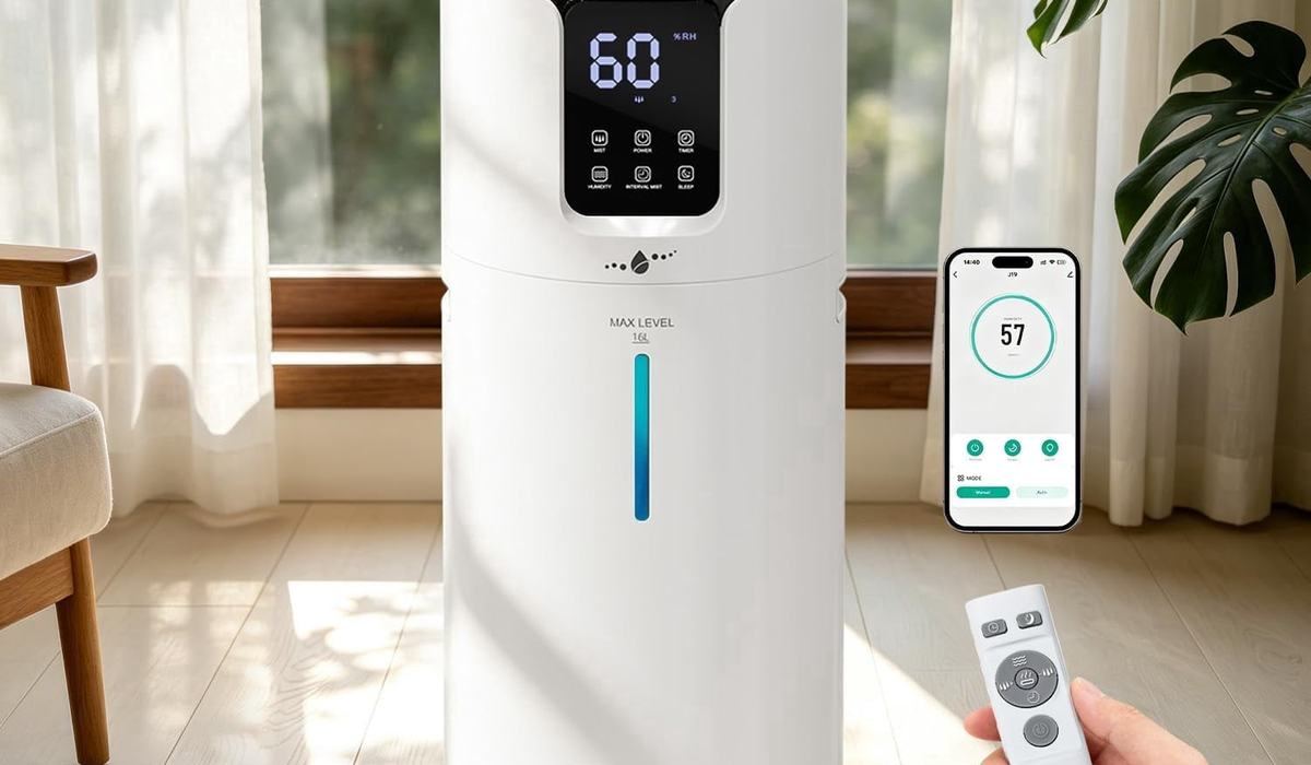 A humidifier and an air purifier side by side in a small room