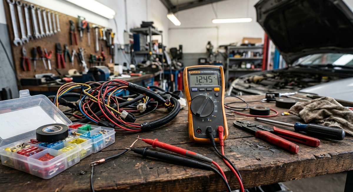 A multimeter on a workbench